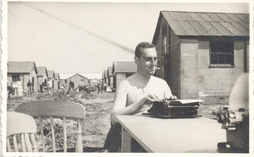 Kitchener camp, Richborough, Franz Schanzer, With typewriter
