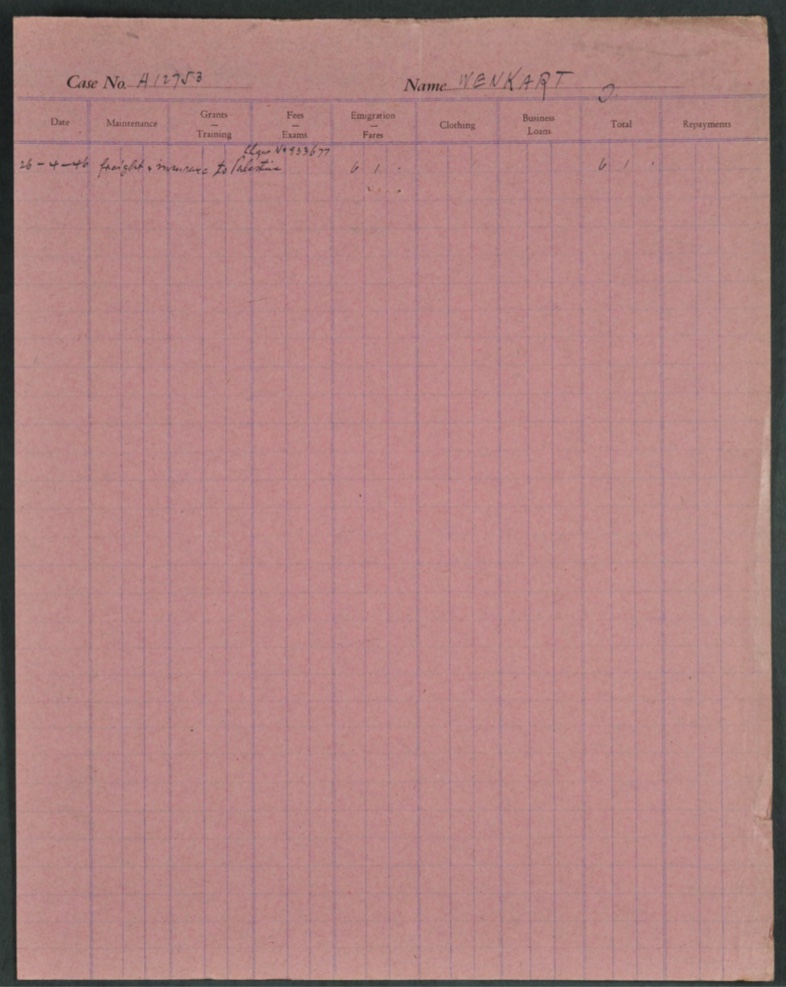 Kitchener camp, Isak Wenkart, German Jewish Aid Committeee forms, page 3
