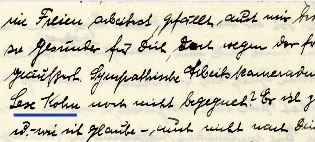 Letter from Else Weissenberg to her son Werner Weissenberg, Summer 1939 - she asks if Werner has met up with Leo Kohn at Kitchener Camp yet.